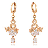 Aretes Dama Mariposa Corazón Swarovski Colgante Oro 18k Lam