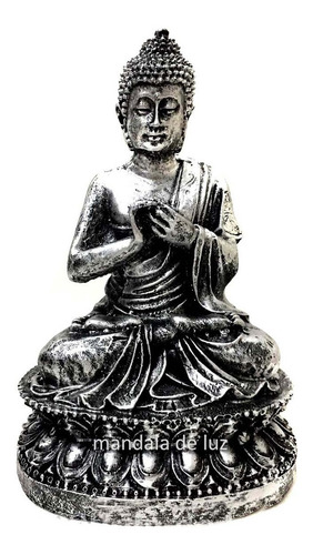 Buda Hindu Estátua Resina Prateado Hindu 15cm