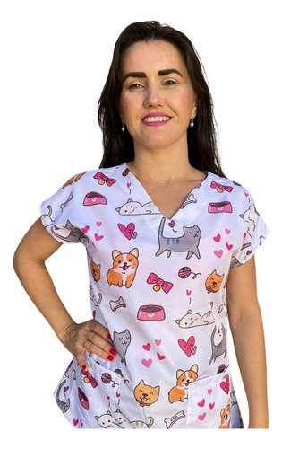 Blusa - Pijama Cirúrgico Scrub Veterinário - Gato - Cachorro