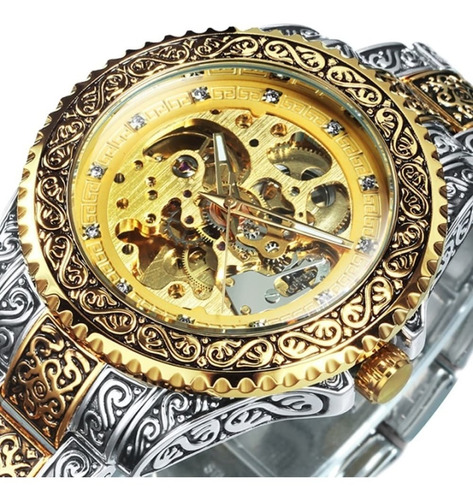 Relógio Winner Skeleton Automático Vintage Golden