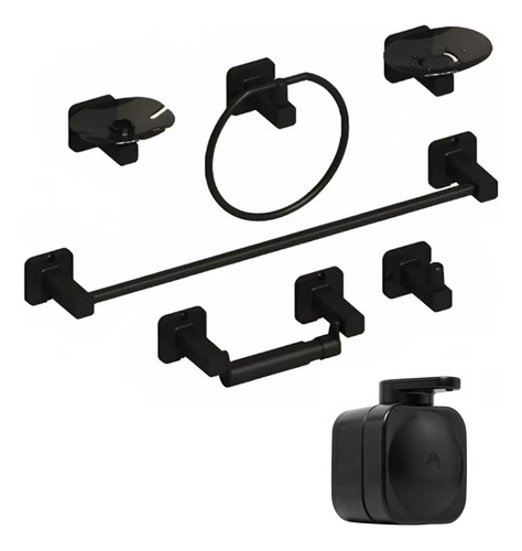 Juego De Accesorios Para Baño Negro + Dispensador Ventosa