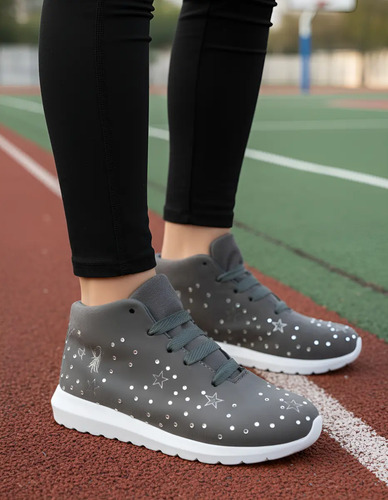 Tenis Bota Niña Agujeta Ultra Ligero Cómodo Brillos Oferta