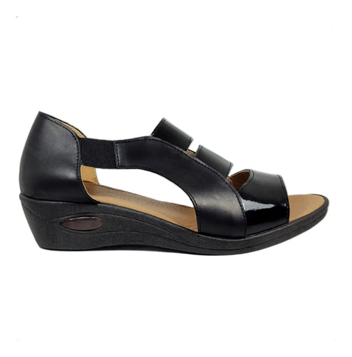 Sandalias Guaracha Cuero Negro Combinado Elastizadas Confort