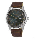 Reloj Solar Hombre Seiko Esfera Verde Oscuro Sne529 Gris Mod