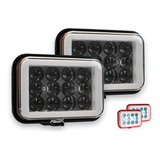 Par Faro Rectangular Con 12 Leds Con Lupa Y Anillo Luminoso