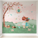 Papel De Parede Meninas Jardim Borboletas Infantil Vr518 8m²