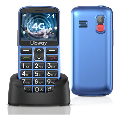 Uleway Teléfono Móvil Para Adultos Mayores, 4g Lte, Botón Sos, Botones Grandes, Volumen Alto, Larga Espera, Linterna, Fm, Cámara, 2,4 Pulgadas, Azul | Meses sin interés