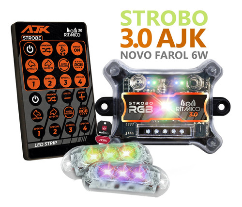 2 Strobo Ajk 3.0 Rgb Rítmico Farol 6w Farol Forte Novo