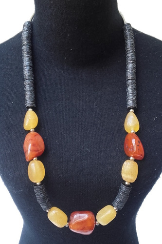 Csl1501 Collar Corto Piedra Aragonita, Agata Carnelian