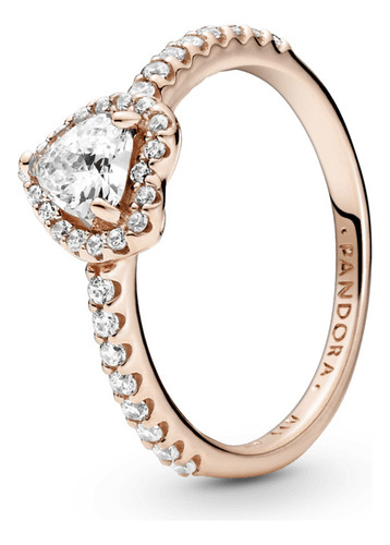 Anillo Pandora Corazón Elevado Recubrimiento Oro Rosa