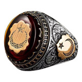 Anillo De Sello Turco Retro De Piedra Roja Para Hombre