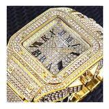 Reloj De Cuarzo Dorado Con Diamantes De Lujo Para Hombre