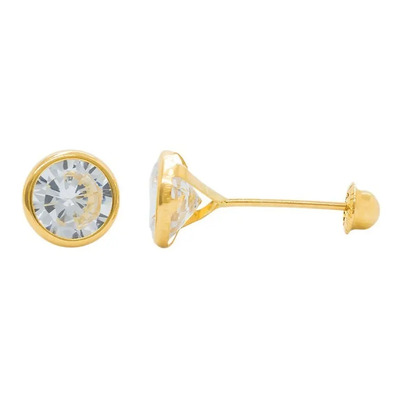 Broqueles Oro 10k Zirconia 6mm Biselados Lisos Eleganza Joyas | Meses sin interés
