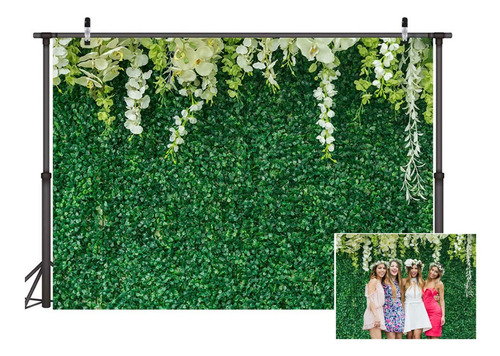 2.20x1.50m Fondo Fotográfico De Vinilo Con Flores Hoja Verde