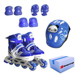 Patins Infantil Menino Azul Zippy Barato Kit Proteção Led