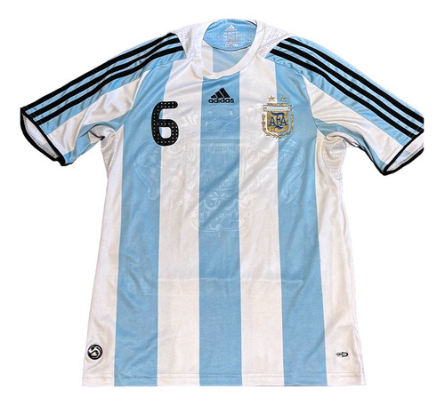 Camiseta Argentina adidas Titular 2008/09 Original #6 Heinze