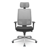 Cadeira Presidente Brizza Tela Cinza Aluminio Slider Preta A