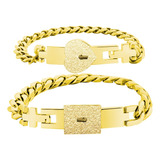 2 Pcs Pulsera Candado Concéntrico Pareja Dorado