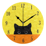 Senya Reloj De Pared Redondo Silencioso Con Patrn De Gato, F