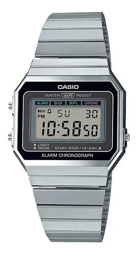 Reloj Casio Original A-700w-1a Vintage Alarma Luz Color De La Malla Plateado Color Del Bisel Plateado Color Del Fondo Gris