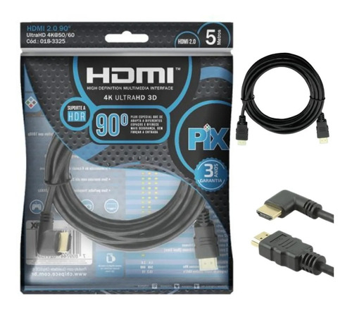 Cabo Hdmi 2.0 90º 4k 3d Ultrahd 19 Pinos Ps4 Xbox 5 Metros L