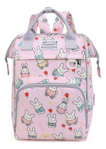 Mochila Maternal Estampada Conejos Kawaii Y Bolsillo Térmico