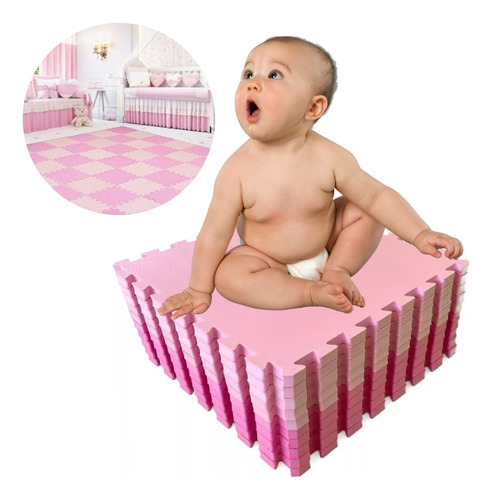 Kit 12 Tapete Eva Tatame Borracha Rosa Infantil Bebe 50x50 