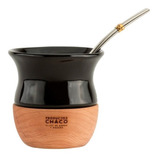 Mate Chaco Ceramica Y Madera Con Bombilla Inox Y Funda Cuota