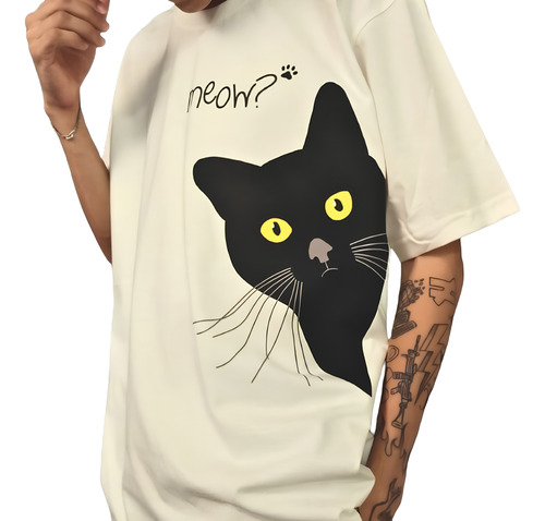 Camiseta Algodao Gatinho Preto Meow Black Cat Eyes Unissex