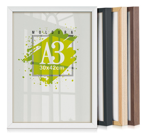 Moldura Quadro A3 30x42 C/ Vidro Poster Caixa Alta Kit C/ 3