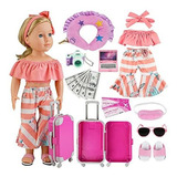 Ropa Muñecos - Cosyoo 17 Pcs Doll Travel Set Suitcase Americ