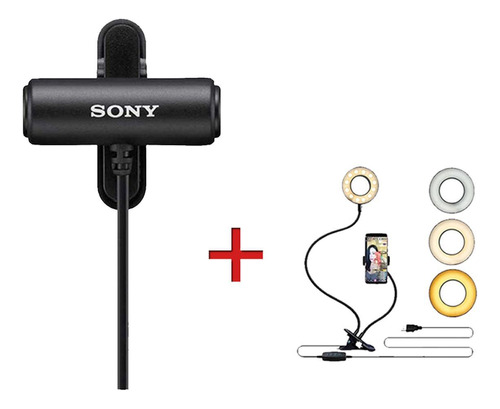 Microfone De Lapela Sony Ecm-lv1 Original + Ring Light Led