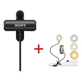 Microfone De Lapela Sony Ecm-lv1 Original + Ring Light Led