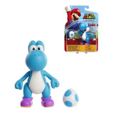 Super Mario Figura Yoshi Azul De 4 Pulgadas Con Accesorio