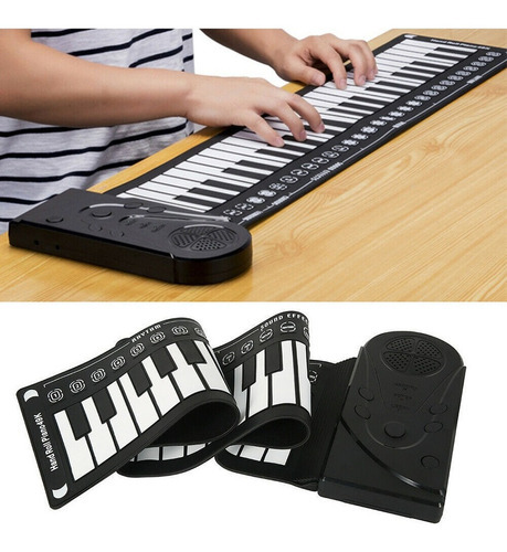 Piano Musical Teclado De Silicona Portátil De 49 Teclas Color Negro