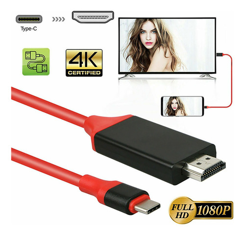 Cable Adaptador Usb Tipo C A Hdmi 4k Rojo 2m