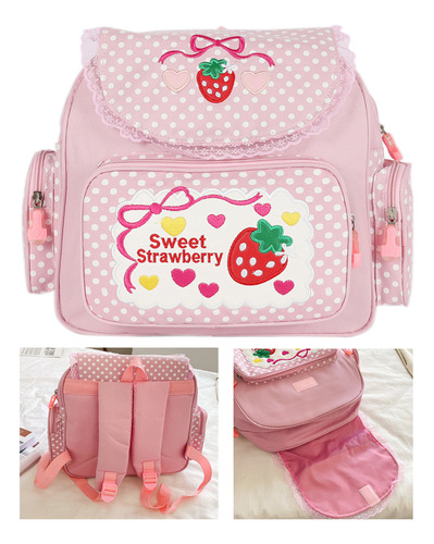 Bonita Mochila Escolar Bordada Con Fresas Para Niña