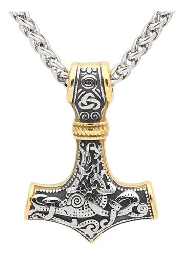 Collar Martillo De Thor Mjolnir Amuleto Runas Nórdicas Acero