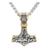 Collar Martillo De Thor Mjolnir Amuleto Runas Nórdicas Acero