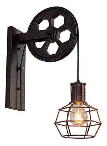 Lámpara De Pared Rústica Polea Vintage Industrial Oxido