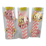 32 Popotes Fiesta Minnie Mouse Rosa Pink Papel Ecologicos