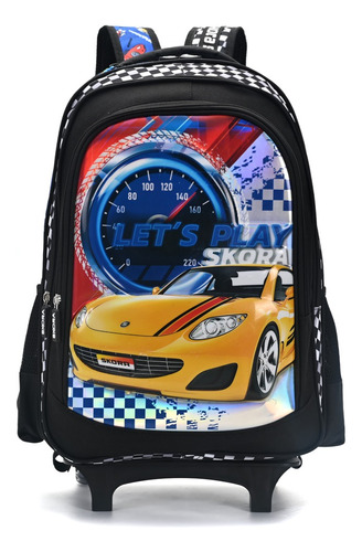 Mochila Con Carro Speed Lets Play Autos Carreras Skora Color Negro Diseño De La Tela Liso