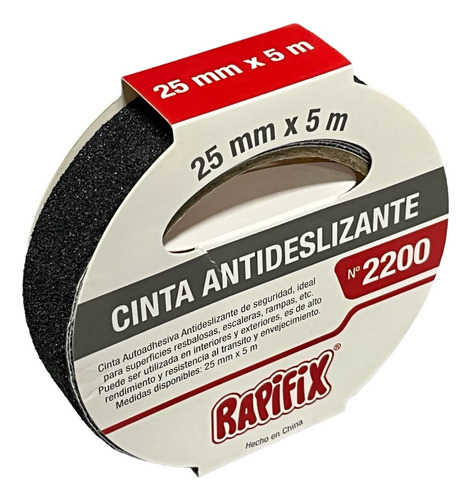 Cinta Antideslizante Autoadhesiva 25mm X 5mt- Rapifix- Color Negro
