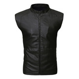 Chaleco Rockero De Piel Hombre Estilo Motociclista Slim C4