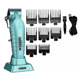 Maquina Cortar Cabelo Wmark Ng133 Azul Com Base Profissional