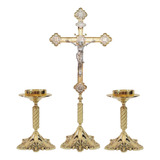 Conjunto De Castiçal E Cruz - Bronze - Igreja Católica 
