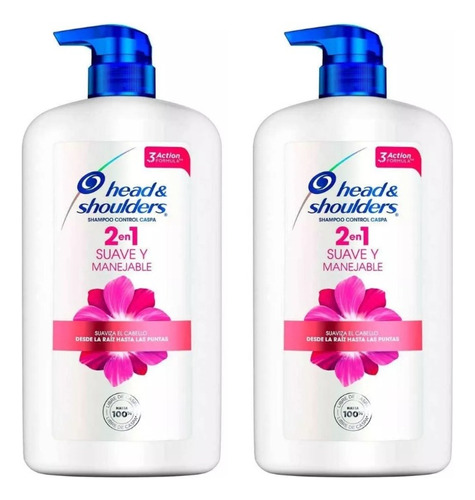 Pack 2 Shampoo Head & Shoulders 2 En 1 Suave Y Manejable 1 L