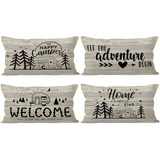 Funda De Almohada De Lino De Madera Vintage Camping, 20...