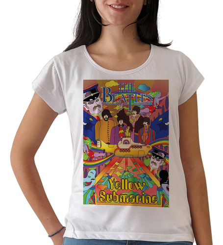 Remera Beatles Yellow Submarine Mujer Blanca Purple Chick