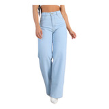 Calça Wide Leg Jeans Clara Lisa Cintura Alta Perna Larga